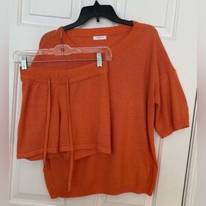 Ekouaer Women's Shorts And Sweater Set In Orange Peach Size Medium